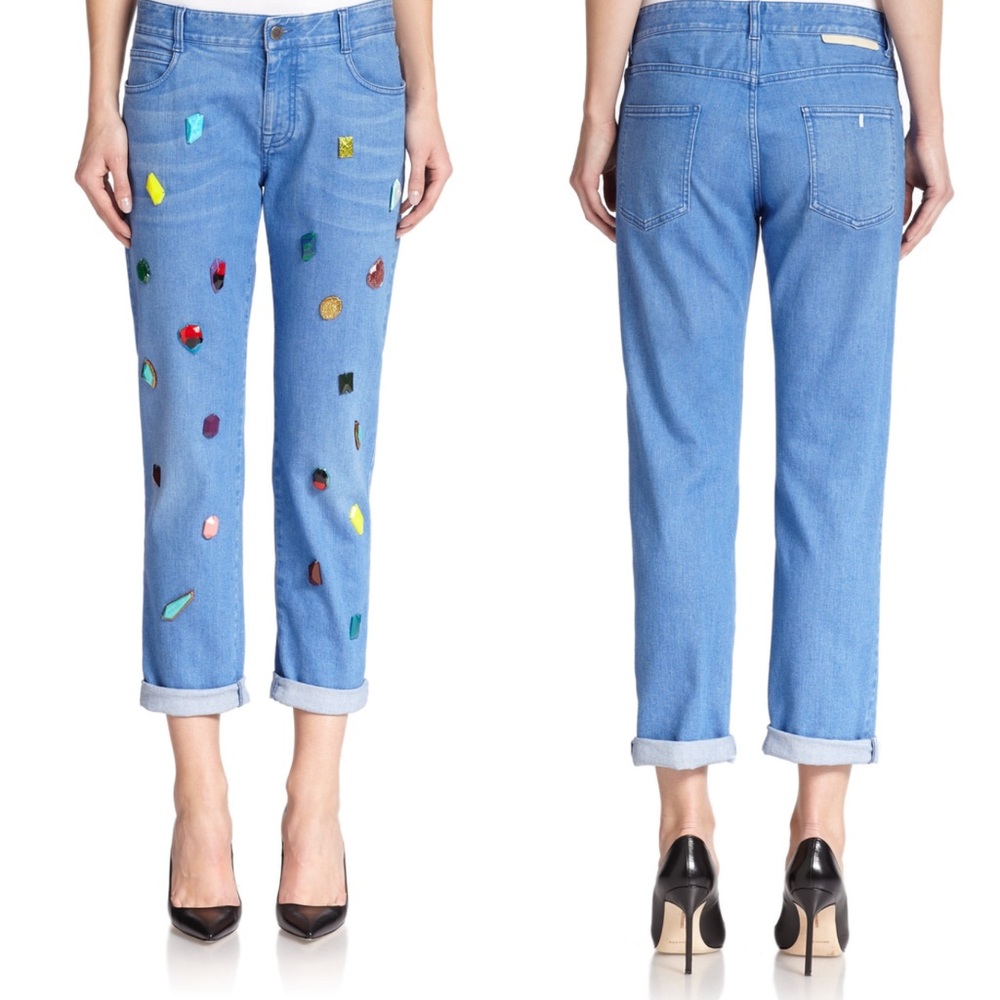 Stella McCartney $995 Bejeweled Tomboy Boyfriend Jeans Gem Size 27 US 4 Italy